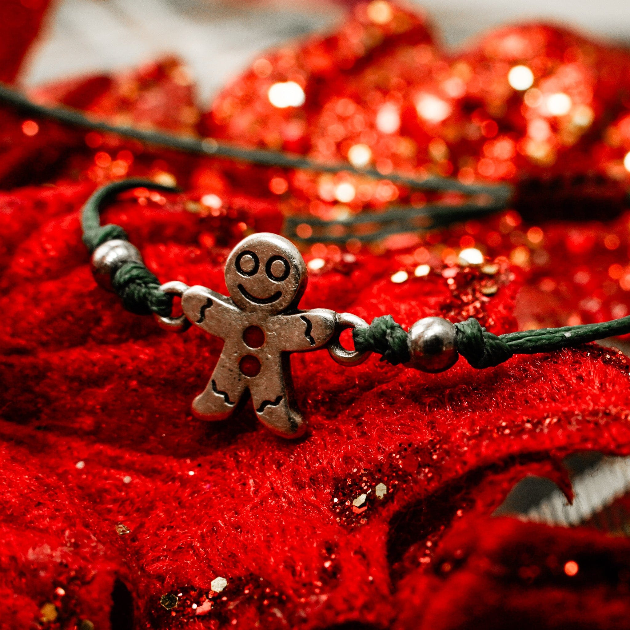 Bracelets Silver Green Gingerbread Cookie Wish Bracelet